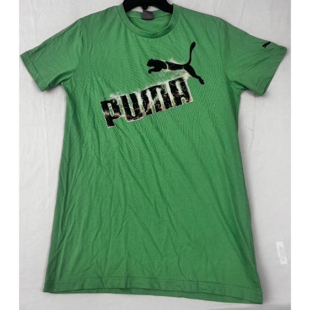 PUMA Green Graphic T-Shirt XL 18/20 Distressed Logo Tee Unisex Cotton Casual